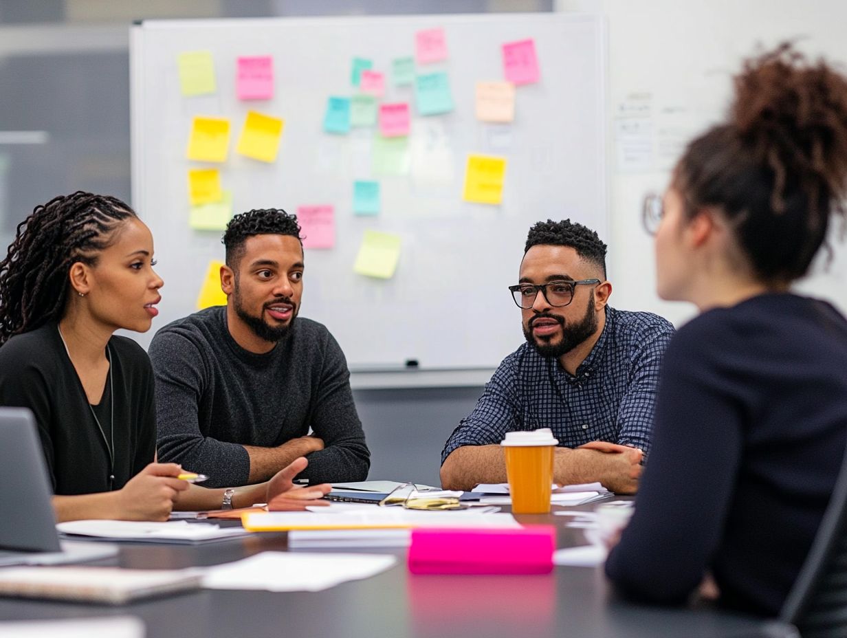 Team members collaborating over a digital workspace